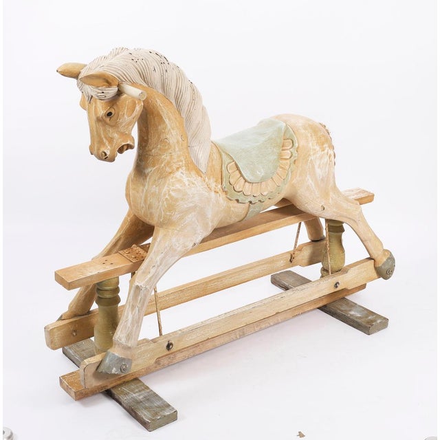 1940s Mid-Century French Blond Polychromed Rocking Horse, 1940s For Sale - Image 5 of 13