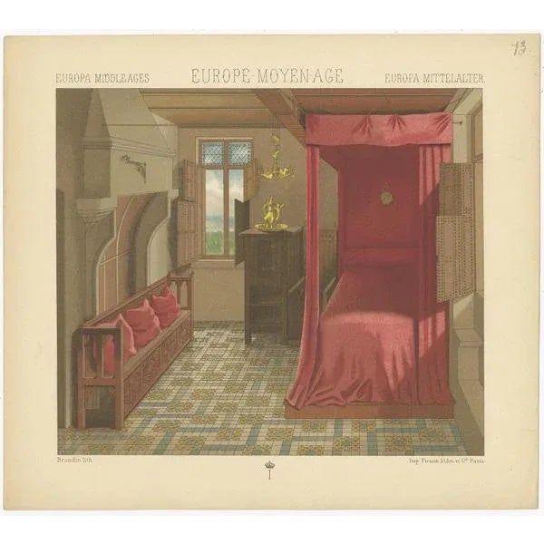 Racinet, European Middle Ages Bedroom, 1880, Paper For Sale - Image 3 of 5