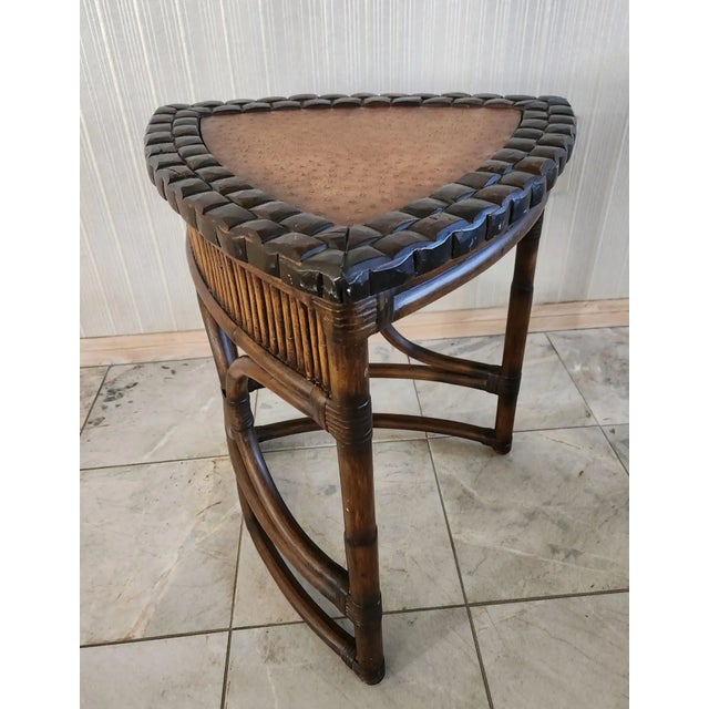 1970s French Side Table Faux Ostrich Leather Bamboo Wood For Sale - Image 10 of 13