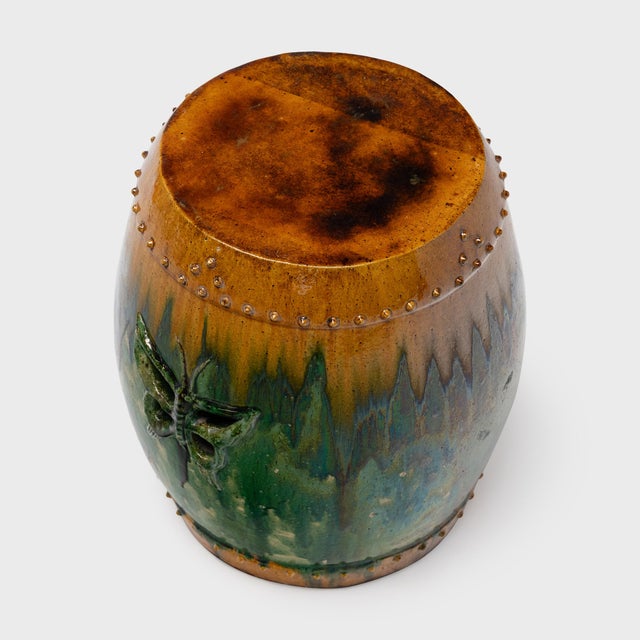 Chinese Chinese Sancai Butterfly Garden Drum, C. 1920 For Sale - Image 3 of 6