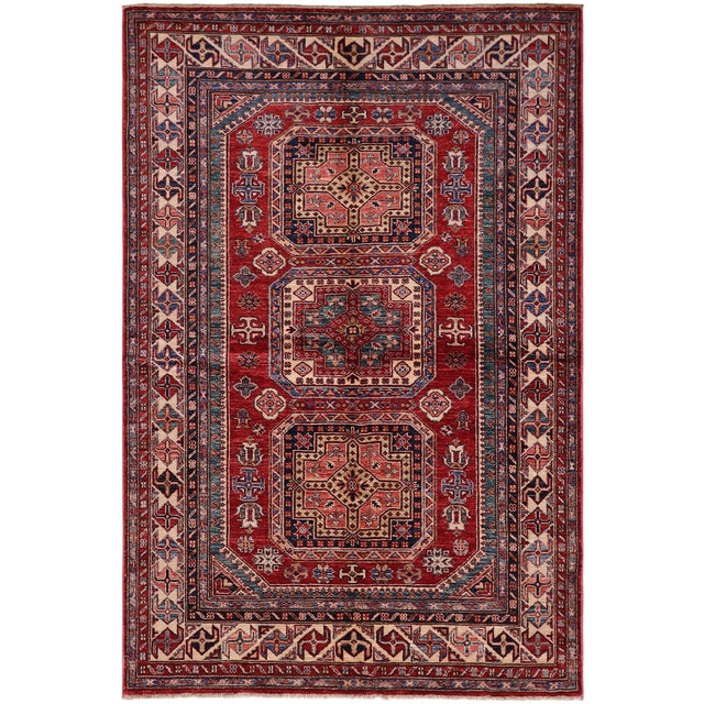 Tribal Super Kazak Red/Beige Wool Rug - 4'10'' X 6'6'' For Sale - Image 10 of 10