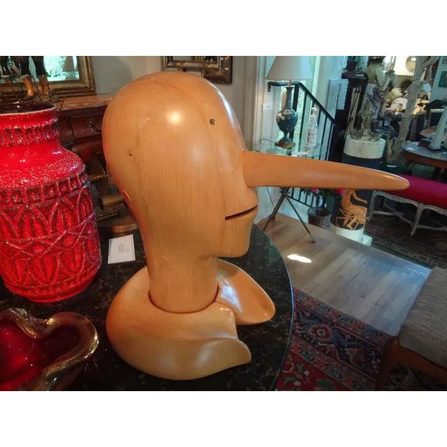 Folk Art Vintage Carved Wood Pinocchio Sculpture For Sale - Image 3 of 13