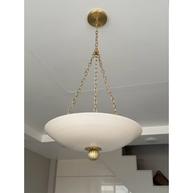 Matte Cream Pendant Light With Brushed Brass Finish For Sale - Image 4 of 12