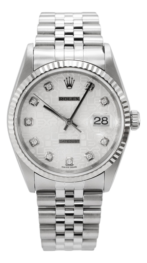 Rolex Datejust 36mm 16234 White Jubilee Computer Dial 18k White Gold Steel Watch