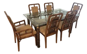 1970's Faux Bamboo Dining Set for 6 Glass Top