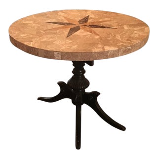 1950s French Ebony Wood and Inlaid Marble Pedestal Table For Sale