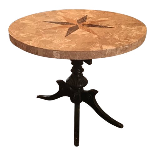 1950s French Ebony Wood and Inlaid Marble Pedestal Table For Sale