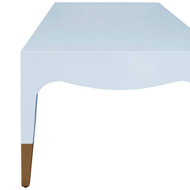 2020s Matthew Izzo Home Medina Glossy Light Blue Coffee Table With Antique Brass Foot Caps For Sale - Image 5 of 9