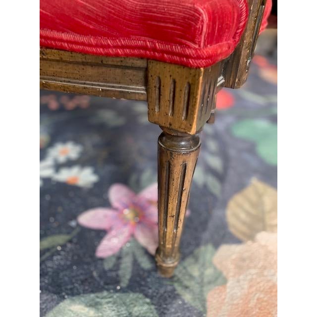 French Antique Louis XVI Style Settee 19th Century Custom Plush Red Velvet For Sale - Image 11 of 12