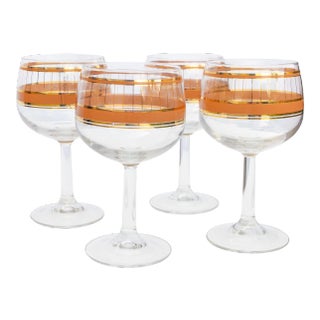 Vintage Gold-Rimmed Glasses- Set of 4 For Sale