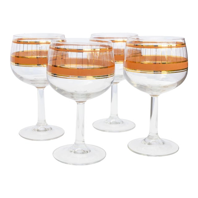 Vintage Gold-Rimmed Glasses- Set of 4 For Sale