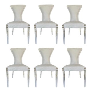Baker Modern White and Gray Cut Velvet IIa Dining Chairs Set of 6 For Sale