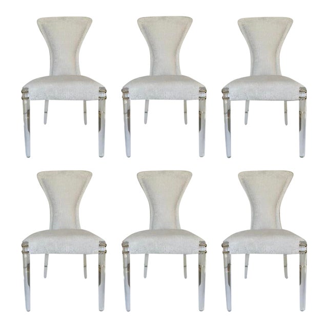 Baker Modern White and Gray Cut Velvet IIa Dining Chairs Set of 6 For Sale