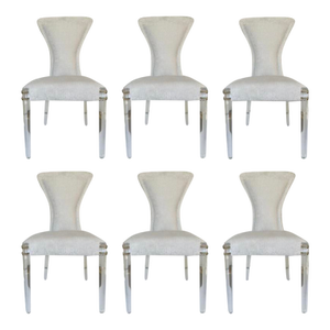 Baker Modern White and Gray Cut Velvet IIa Dining Chairs Set of 6