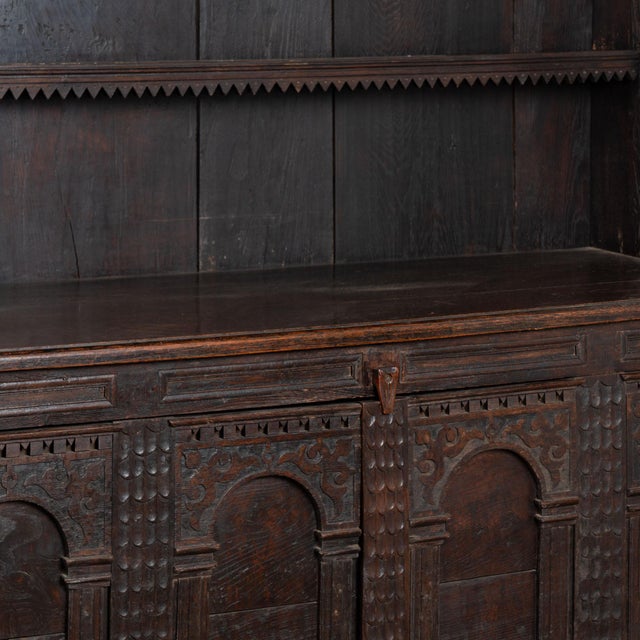 18th Century German Carved Oak Display Cabinet Buffet Dated 1743 For Sale - Image 11 of 17