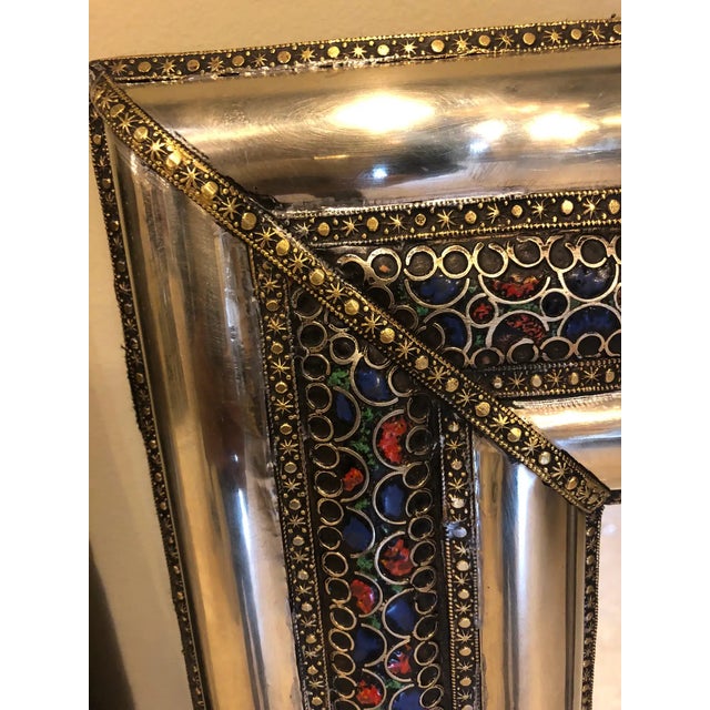 Metal Brutalist Style Silver With Brass & Stones Inlay Console or Wall Mirror, a Pair For Sale - Image 7 of 12