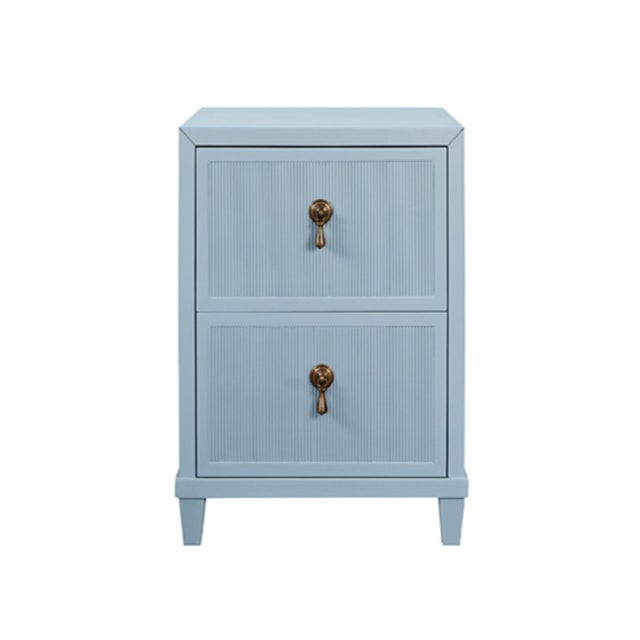 Wood Matthew Izzo Home Novalie Light Blue Matte Lacquer Fluted Front Side Table With Antique Brass Drawer Pulls For Sale - Image 7 of 7