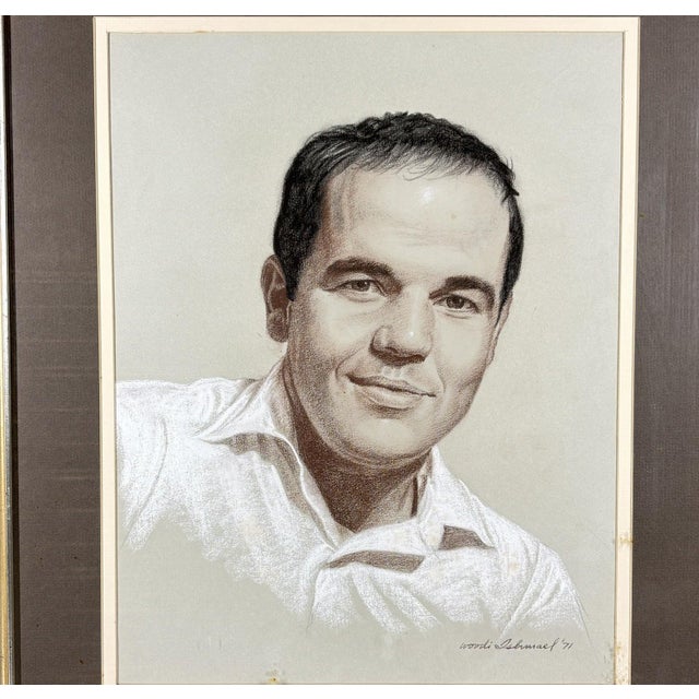 1970s Vintage 1971 Woodi Ishmael Signed Original Pastel Portrait of a Man For Sale - Image 5 of 14