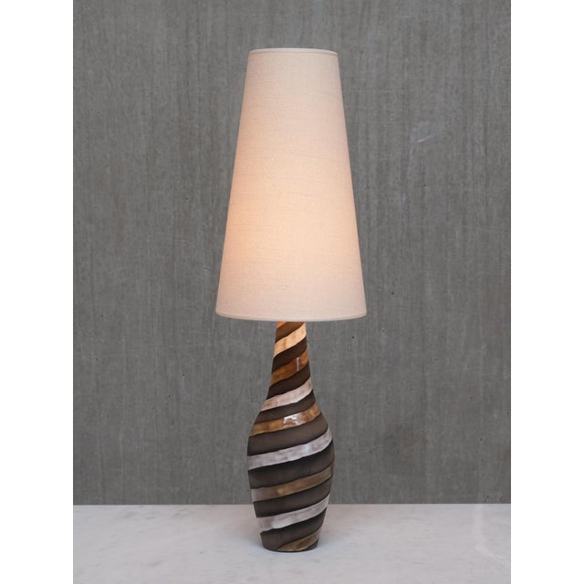 Textile Spiral Ceramic Table Lamp by Ingrid Atterberg for Upsala Ekeby, Sweden, 1950s For Sale - Image 7 of 10