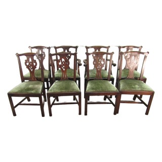 Henkel Harris Solid Mahogany Set of Eight Chippendale Style Dining Chairs For Sale