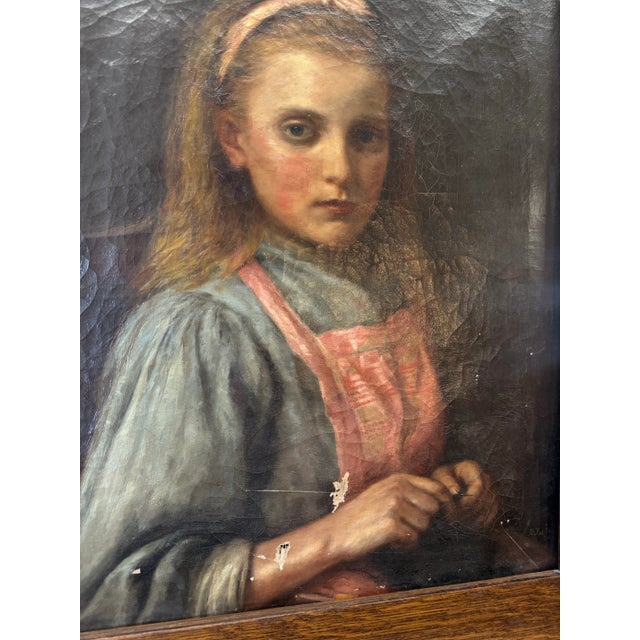 Victorian “Alice in Wonderland” Portrait, Oil Painting, Circa 1800s For Sale - Image 3 of 12