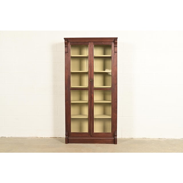 Antique American Empire Carved Walnut Bookcase Cabinet, Circa 1900 For Sale - Image 12 of 12
