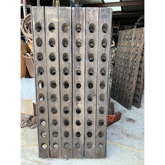Our vintage riddling rack is stamped “V.P. 1980”. A-frame French Riddling Rack from the vineyard "Vignerons de la...