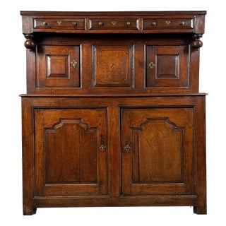 Antique Mid-18th Century Welsh Oak Deuddarn Food Cupboard For Sale