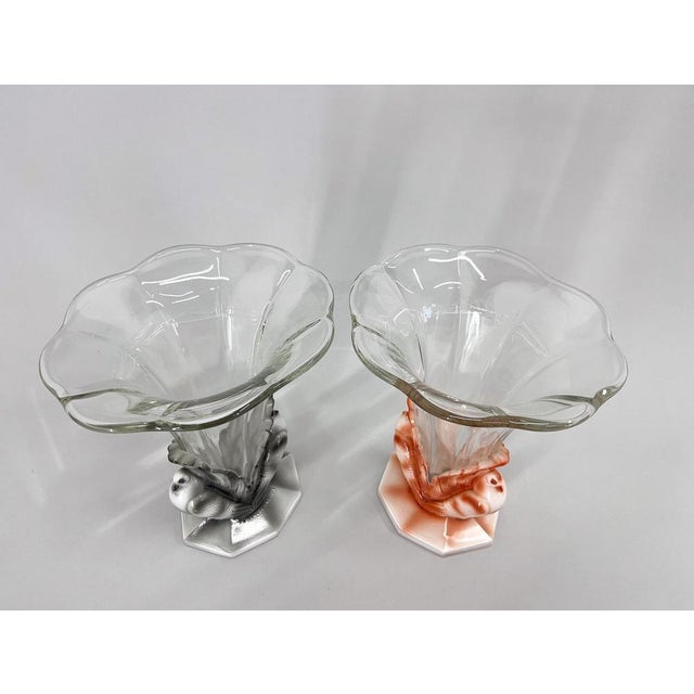 Art Deco Dove Birds Glass Vases by Josef Feigl, 1930s, Set of 2 For Sale - Image 6 of 15