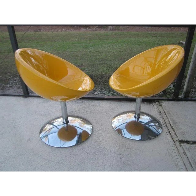 Mustard 1970s Vintage Space Age Half Egg Chairs with Chrome Pedestal Bases From 1970s For Sale - Image 8 of 12