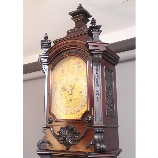 Antiqur Carved Mahogany Long Case Clock by Maples & Co of London, 1910 For Sale - Image 4 of 18
