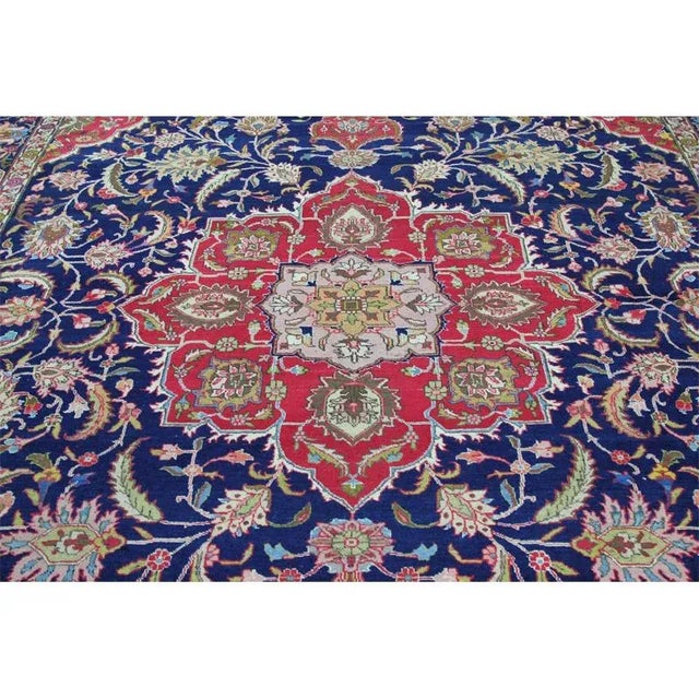 Navy Blue 1960s Persian Tabriz Area Rug 9’10” X 12’10” For Sale - Image 8 of 10
