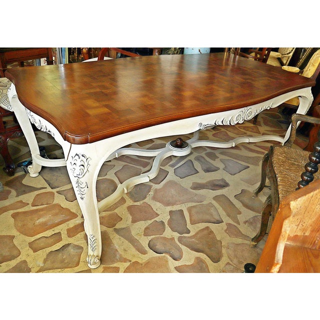 French Country 1920s Large French Country Parquetry Dining Table For Sale - Image 3 of 12