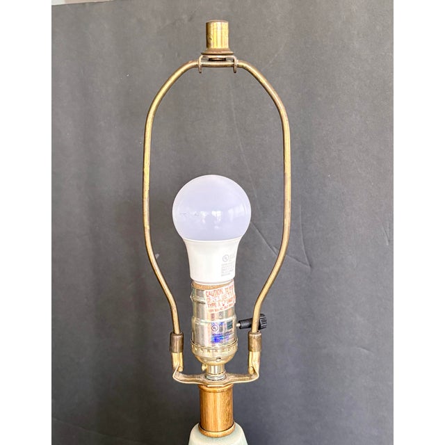 1960s Mid-Century Modern Celadon Crackle-Glaze Ceramic & Wood Table Lamp For Sale - Image 9 of 15