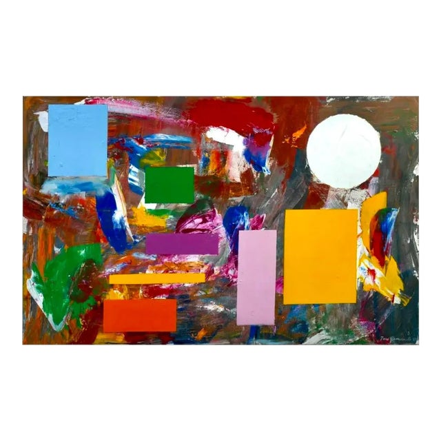 Taro Yamamoto, Large New York School Abstract Expressionist Colorful Mixed Media Painting, 1990 For Sale