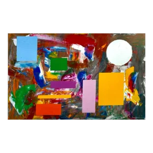 Taro Yamamoto, Large New York School Abstract Expressionist Colorful Mixed Media Painting, 1990