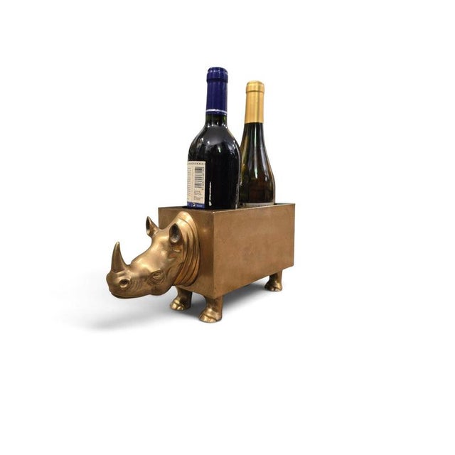 Gold Sculptural Rhinoceros Double Bottle Holder, 1970s For Sale - Image 8 of 13