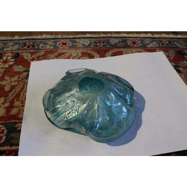 Vintage Murano Attributed Handblown Glass Ashtray - Sky Blue Sommerso With Silver Leaf For Sale In Tulsa - Image 6 of 7