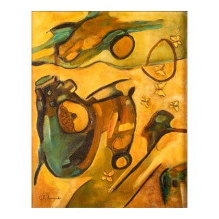Mid Century Modern Cubist Surreal Abstract Oil Painting on Canvas Signed For Sale