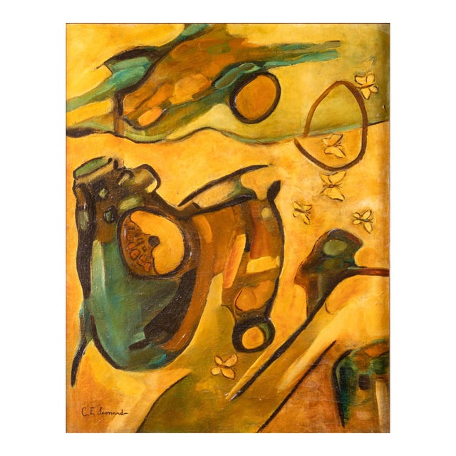 Mid Century Modern Cubist Surreal Abstract Oil Painting on Canvas Signed For Sale