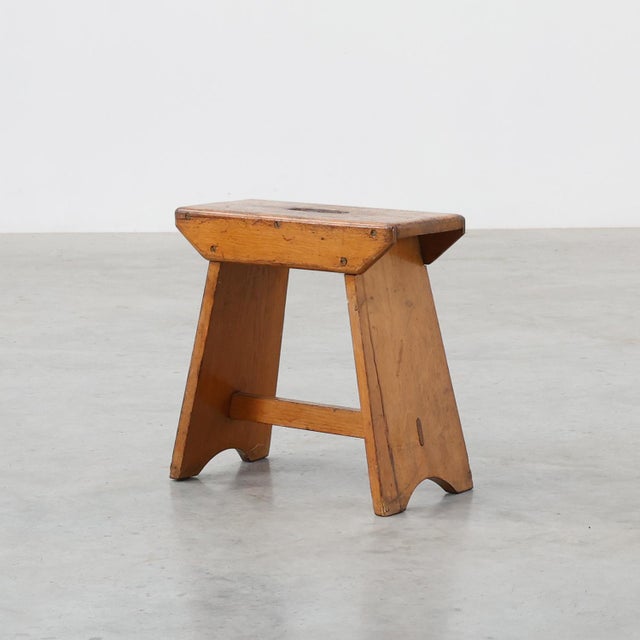 Rustic Pine Stool with Cut-Out Trestle Legs, Sweden, 1920 For Sale - Image 17 of 17
