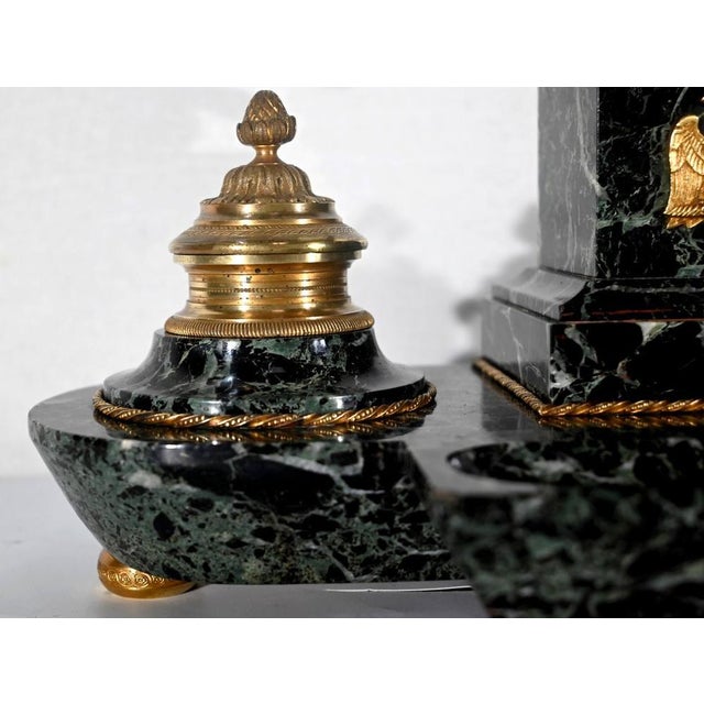 Empire Style Marble and Bronze Clock Set, Late 1800s, Set of 5 For Sale - Image 11 of 18