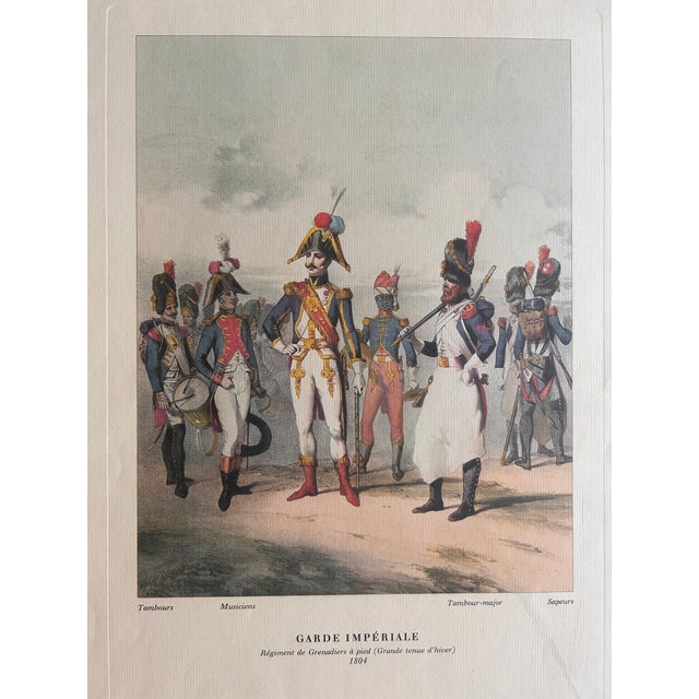 A handsome matching set of five vintage French military prints depicting the uniforms of Napoleon's Garde Impériale...