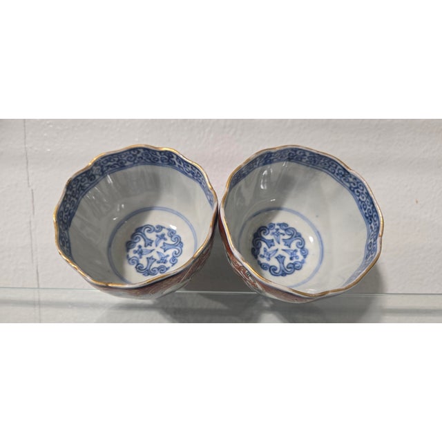 Late 19th Century Pair of Antique Japanese Kutani Imari Porcelain Tea Cups 19th C Hand-Painted Pheasant Mint For Sale - Image 5 of 9