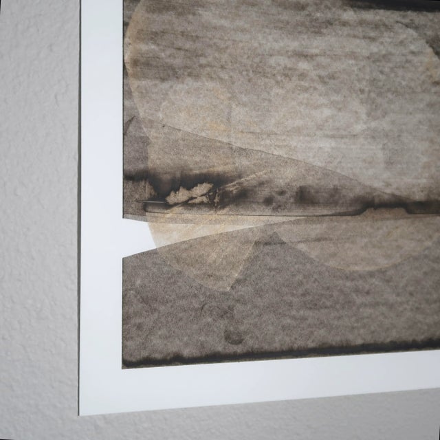 Paper Original Abstract Landscape Painting on Paper With Gold Spheres and Charcoal Horizon Lines For Sale - Image 7 of 11