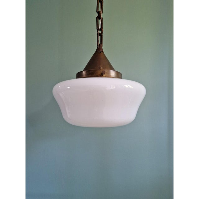 Art Deco Pendant Light in White Opaline Glass with Brass Frame, 1920s For Sale - Image 11 of 13
