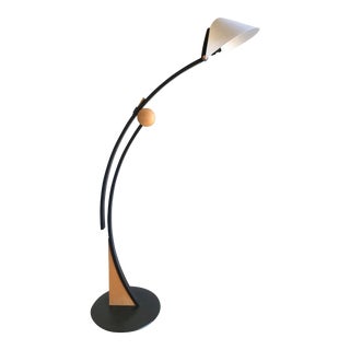 Mid Century Modern Memphis Style Vintage Domus Arta Scandinavian Articulating Extending Wood Arc Arch Lamp Light For Sale