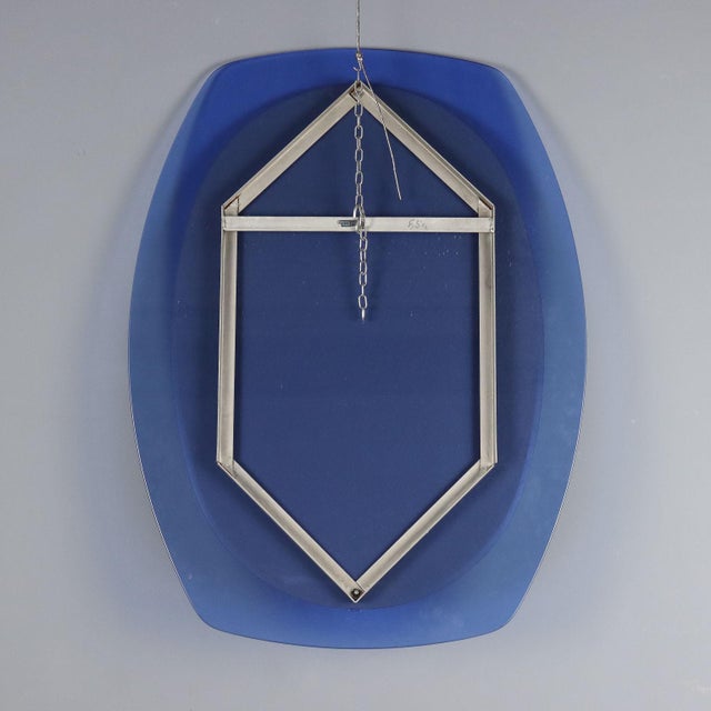 Blue Vintage Mirror with Blue Glass, Italy, 1960s For Sale - Image 8 of 10