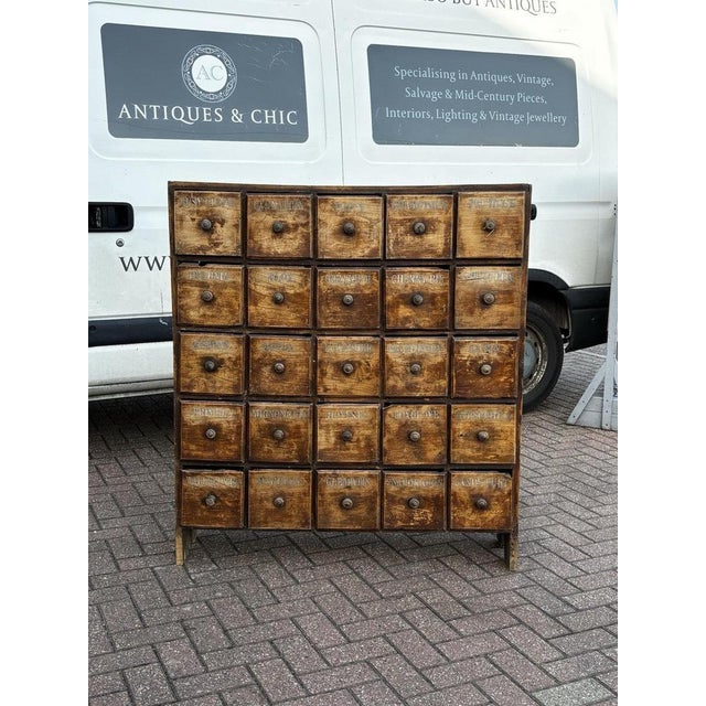 Antique Bank of 25 Shop Drawers with Hand-Painted Names For Sale - Image 11 of 14