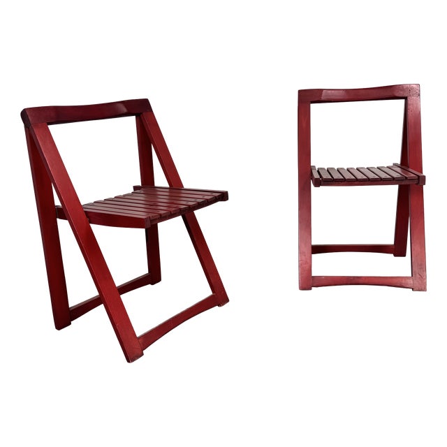 Mid-Century Italian Red Foldable Chairs by Aldo Jacober for Bazzani, 1960s, Set of 2 For Sale